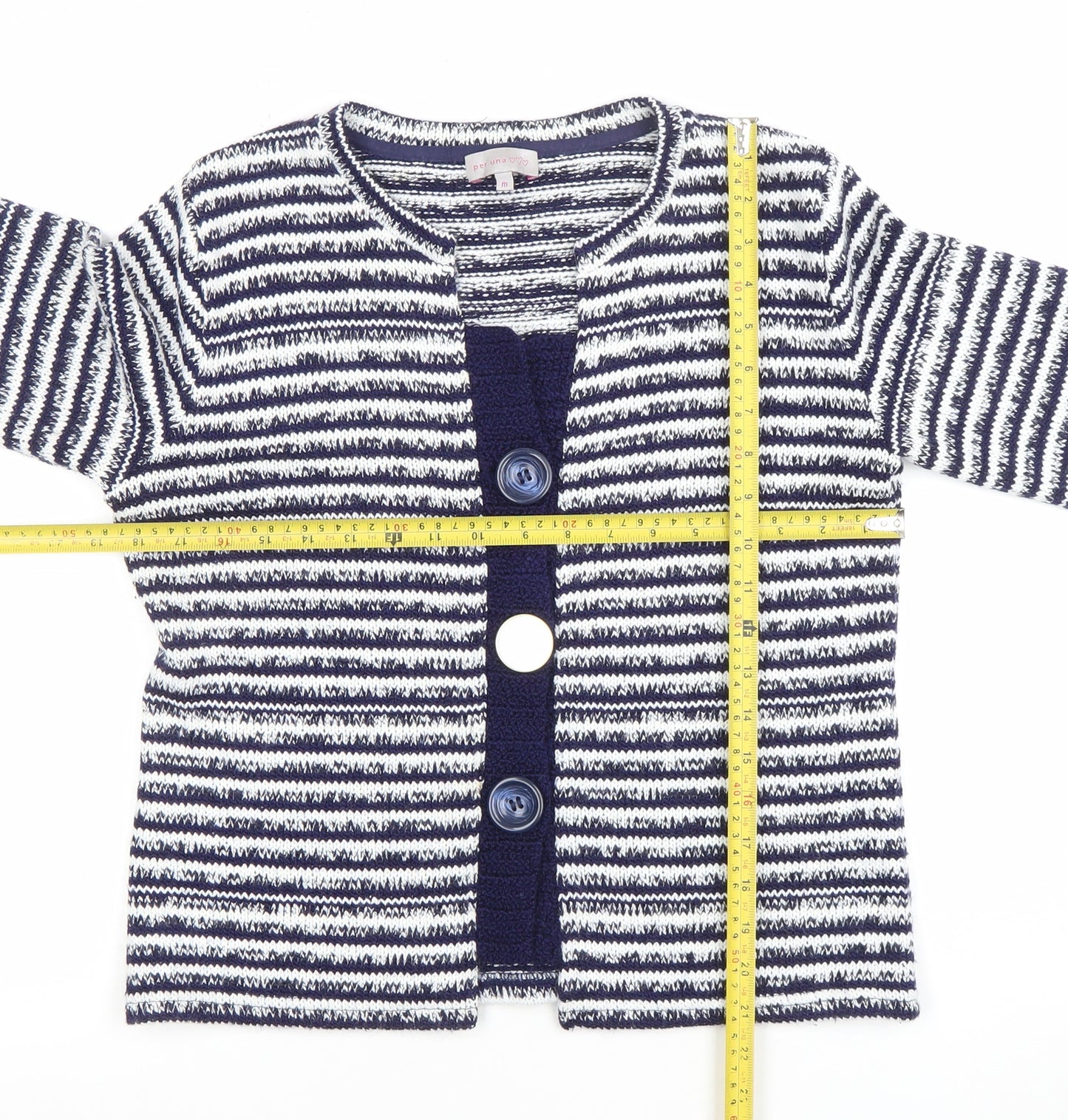 Marks and Spencer Women Blue Striped Knit Cardigan Size M