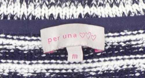 Marks and Spencer Women Blue Striped Knit Cardigan Size M