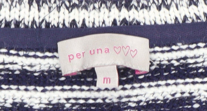 Marks and Spencer Women Blue Striped Knit Cardigan Size M