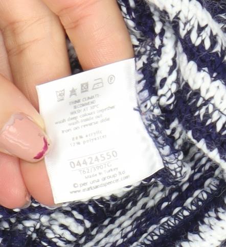 Marks and Spencer Women Blue Striped Knit Cardigan Size M