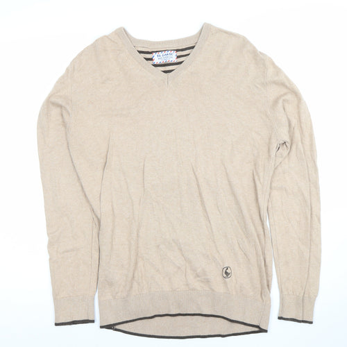 El Ganso Men's Beige V-Neck Cotton Jumper Size S