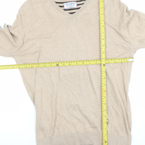 El Ganso Men's Beige V-Neck Cotton Jumper Size S