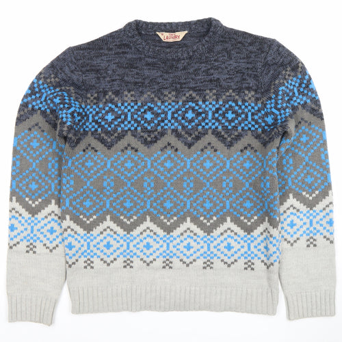 Tokyo Laundry Mens Grey Fair Isle Wool Blend Pullover Jumper M