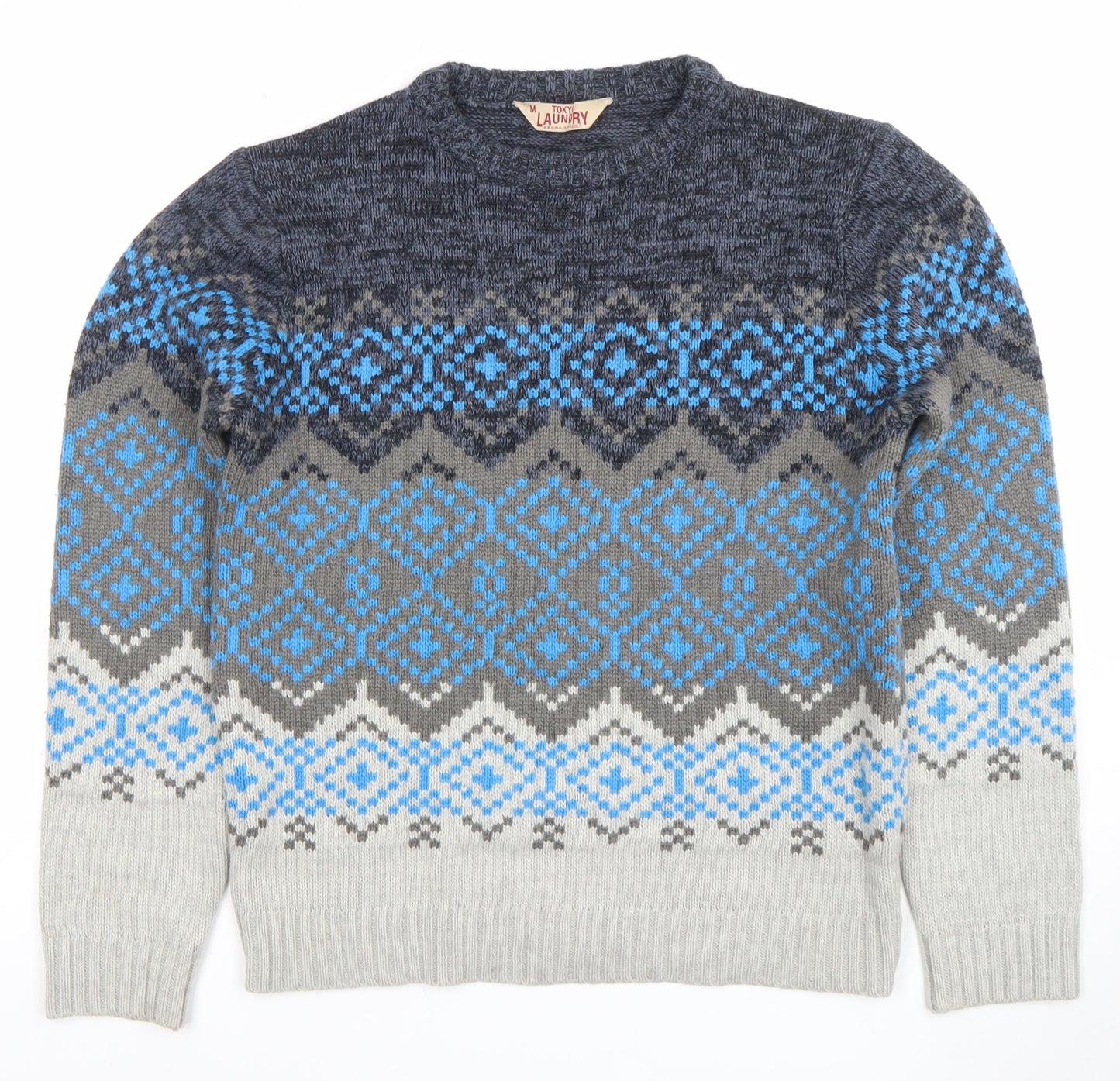 Tokyo Laundry Mens Grey Fair Isle Wool Blend Pullover Jumper M