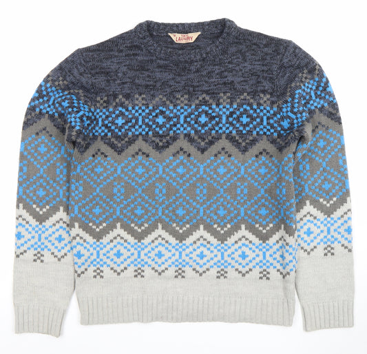 Tokyo Laundry Mens Grey Fair Isle Wool Blend Pullover Jumper M