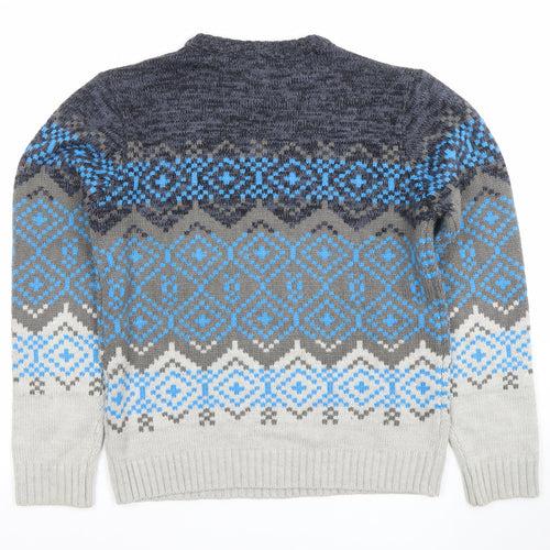Tokyo Laundry Mens Grey Fair Isle Wool Blend Pullover Jumper M