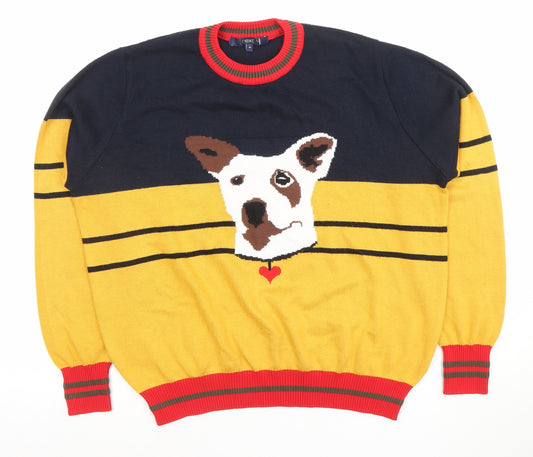 Next Womens Yellow & Navy Dog Motif Jumper Size 16 Regular Knit Pullover