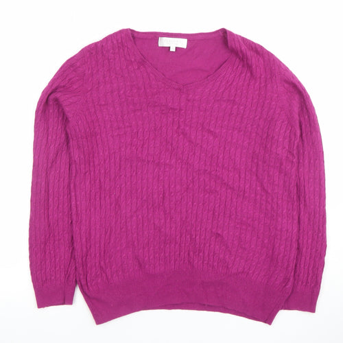 Debenhams Women Purple V-Neck Cable Knit Jumper Size 14
