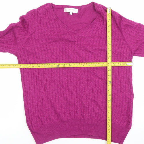 Debenhams Women Purple V-Neck Cable Knit Jumper Size 14