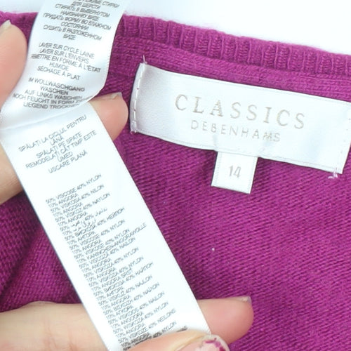 Debenhams Women Purple V-Neck Cable Knit Jumper Size 14
