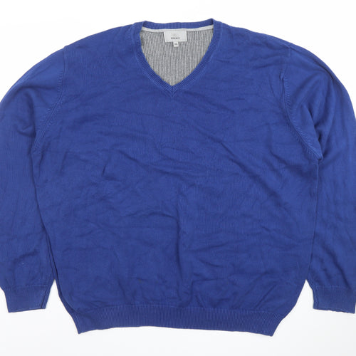 Marks and Spencer Men's Blue 2XL V-Neck Cotton Jumper