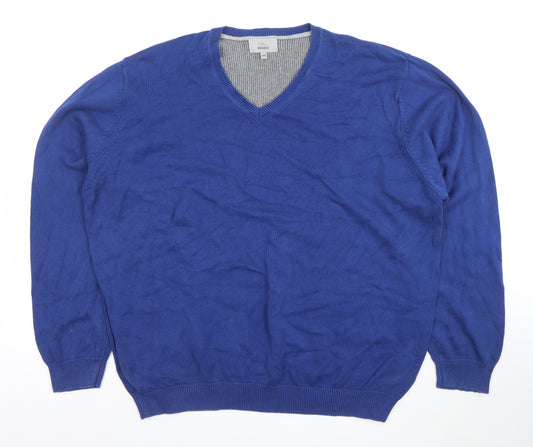 Marks and Spencer Men's Blue 2XL V-Neck Cotton Jumper