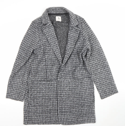 Tu Women’s Grey Checked Mid-Length Polyester Overcoat Size 12
