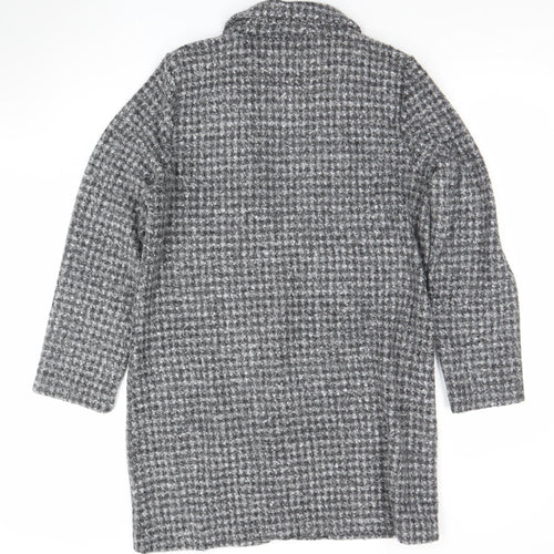 Tu Women’s Grey Checked Mid-Length Polyester Overcoat Size 12
