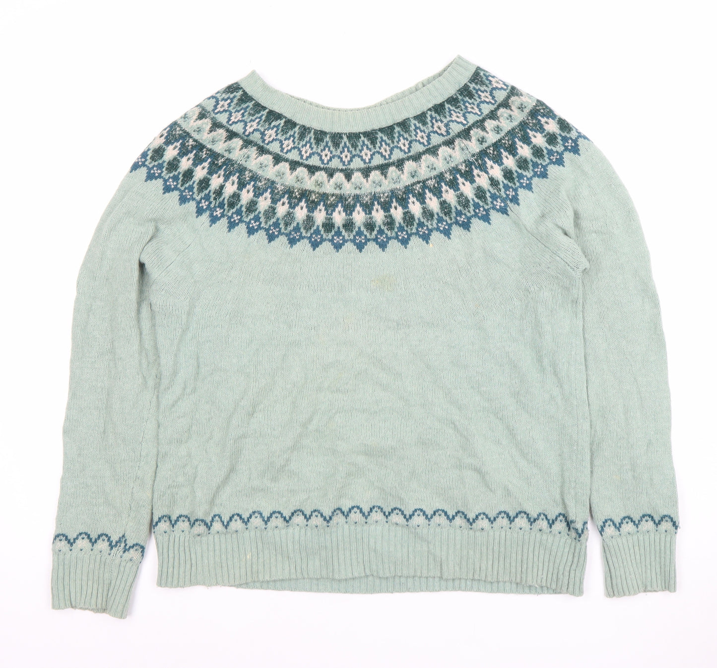 Fat Face Women's Green Fair Isle Knit Jumper Size 10