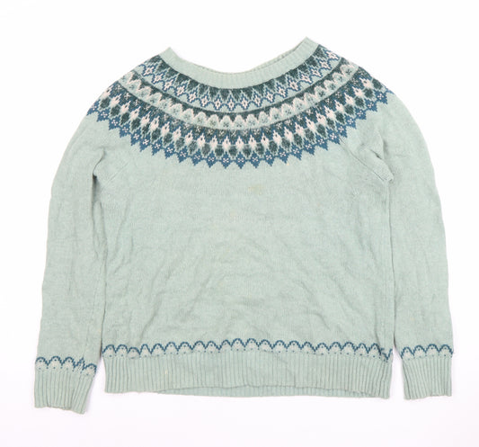 Fat Face Women's Green Fair Isle Knit Jumper Size 10