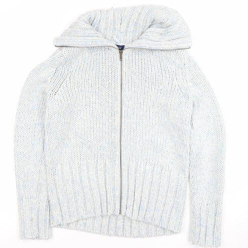 Casual Club Women's Blue Size 14 Chunky-Knit Full Zip Roll Neck Jumper