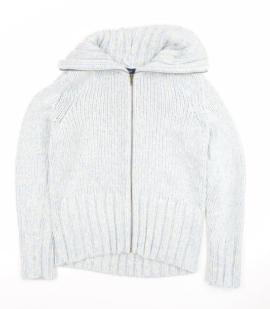 Casual Club Women's Blue Size 14 Chunky-Knit Full Zip Roll Neck Jumper