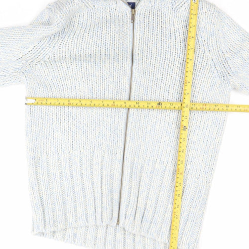 Casual Club Women's Blue Size 14 Chunky-Knit Full Zip Roll Neck Jumper