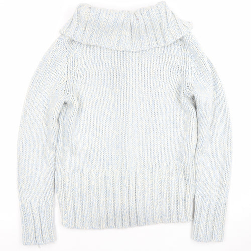 Casual Club Women's Blue Size 14 Chunky-Knit Full Zip Roll Neck Jumper