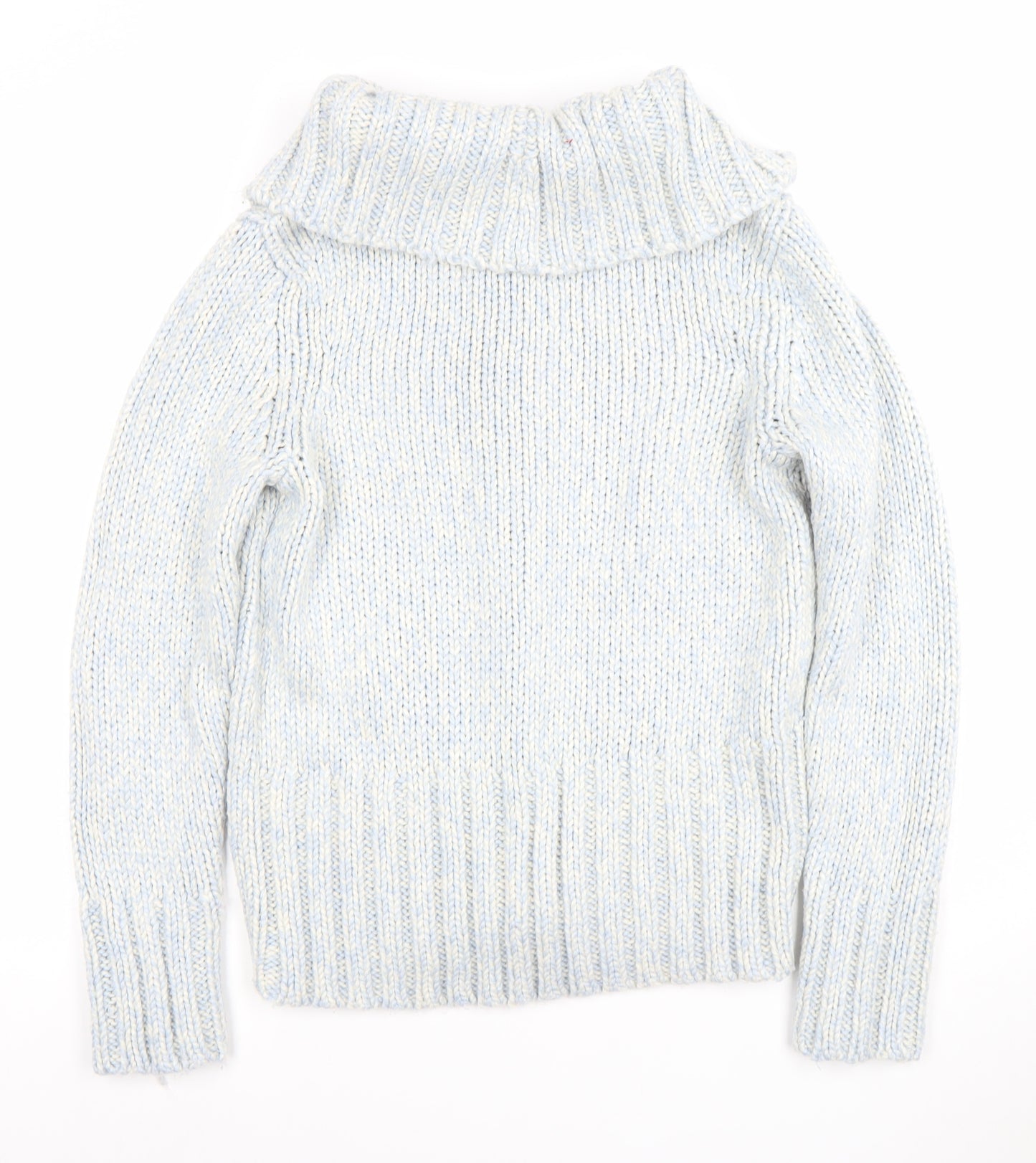 Casual Club Women's Blue Size 14 Chunky-Knit Full Zip Roll Neck Jumper