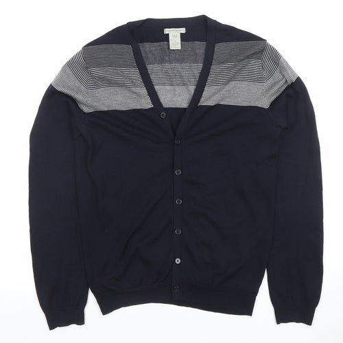 GAP Men’s Blue Striped Merino Wool Cardigan M V-Neck Knit
