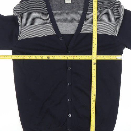 GAP Men’s Blue Striped Merino Wool Cardigan M V-Neck Knit