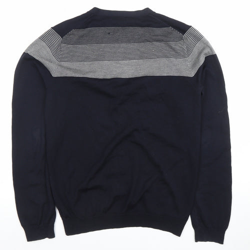 GAP Men’s Blue Striped Merino Wool Cardigan M V-Neck Knit