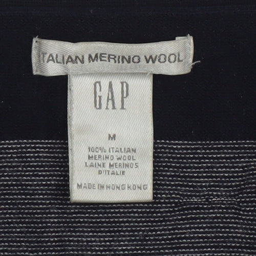 GAP Men’s Blue Striped Merino Wool Cardigan M V-Neck Knit