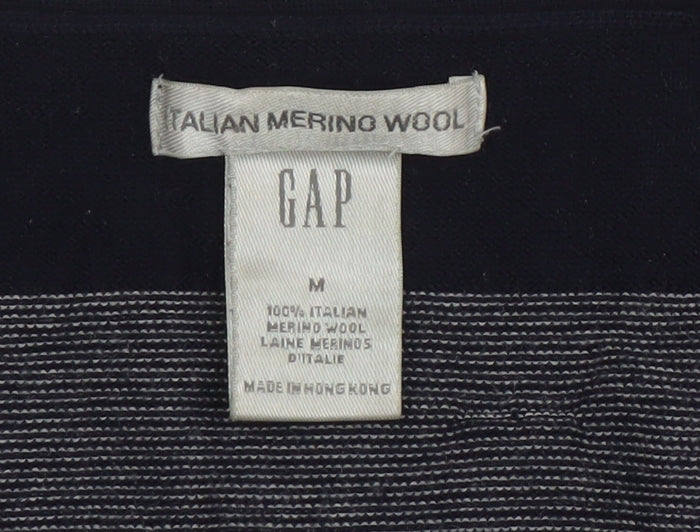 GAP Men’s Blue Striped Merino Wool Cardigan M V-Neck Knit