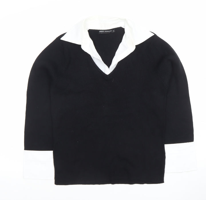 Debbie Morgan Womens Black V-Neck Knit Jumper XL