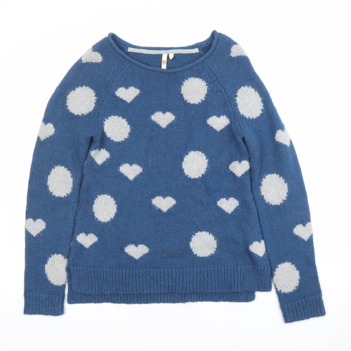 White Stuff Womens Blue Heart Wool Blend Pullover Jumper Size 8