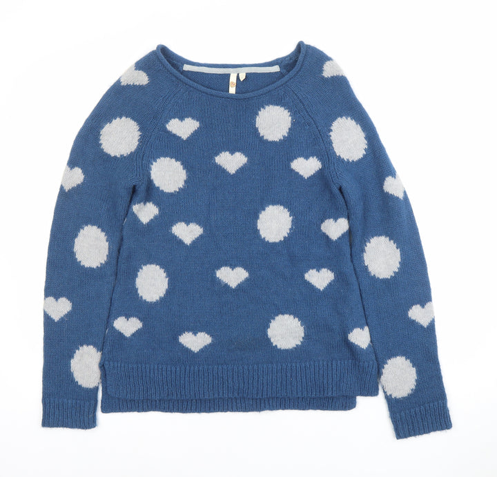 White Stuff Womens Blue Heart Wool Blend Pullover Jumper Size 8