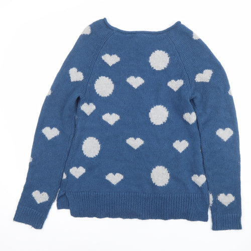 White Stuff Womens Blue Heart Wool Blend Pullover Jumper Size 8