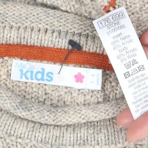Marks & Spencer Girls Beige Fox Sequin Jumper 5-6 Years Wool Blend Knit