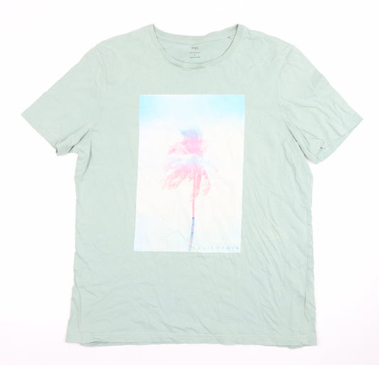 Marks and Spencer Men's Green California Graphic Regular Fit T-Shirt L