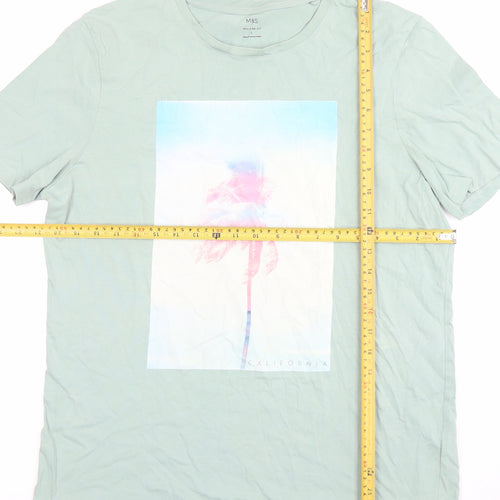 Marks and Spencer Men's Green California Graphic Regular Fit T-Shirt L