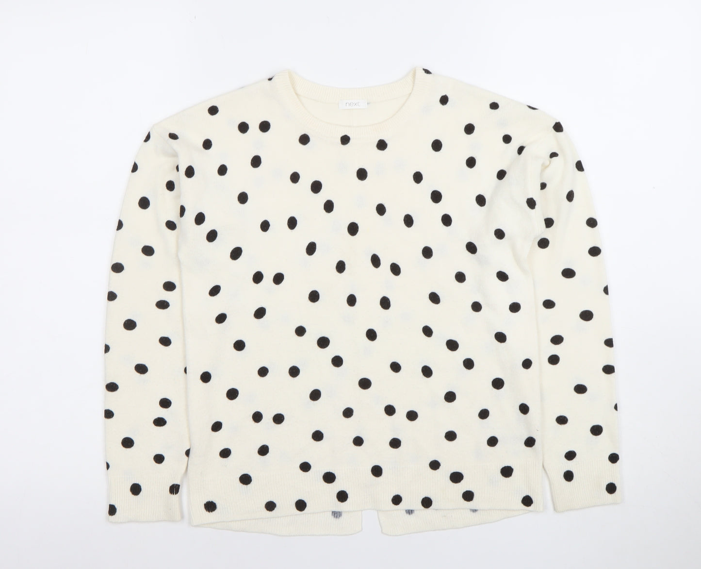 Next Girls Ivory Black Polka Dot Acrylic Jumper 11 Years Long Sleeve Crew Neck