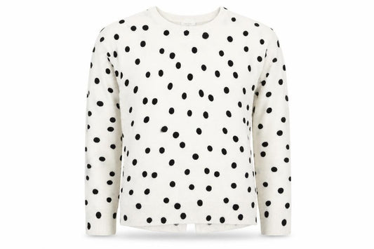 Front view of Next girls’ ivory black polka dot acrylic jumper 11 years long sleeve crew neck