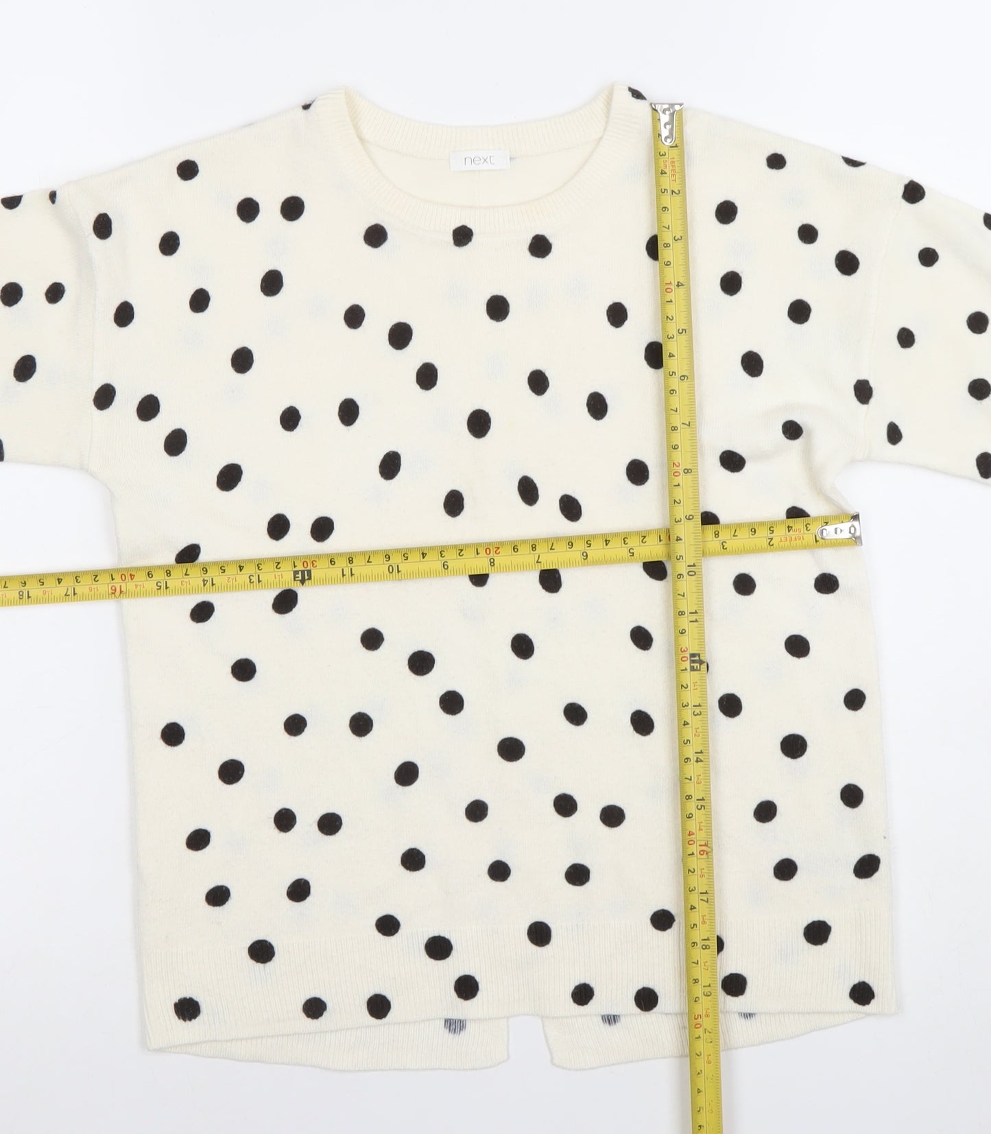 Next Girls Ivory Black Polka Dot Acrylic Jumper 11 Years Long Sleeve Crew Neck