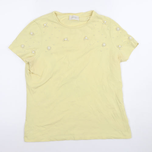 Savida Women Yellow Beaded Cotton Jersey T-Shirt Size S