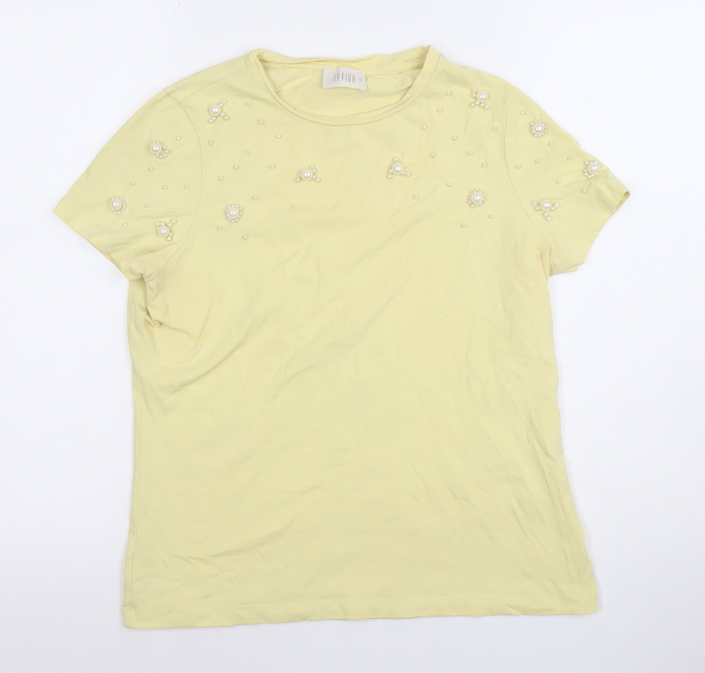 Savida Women Yellow Beaded Cotton Jersey T-Shirt Size S