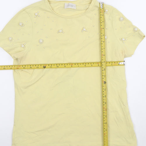 Savida Women Yellow Beaded Cotton Jersey T-Shirt Size S
