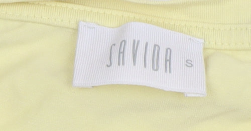 Savida Women Yellow Beaded Cotton Jersey T-Shirt Size S