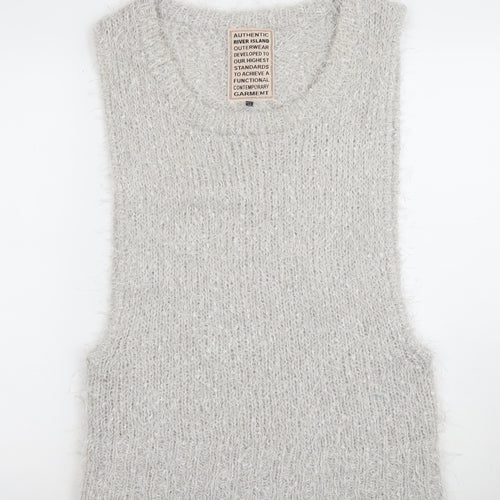 River Island Womens Grey Fluffy Knit Sleeveless Vest Size 12