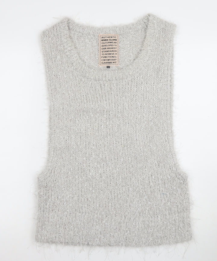 River Island Womens Grey Fluffy Knit Sleeveless Vest Size 12