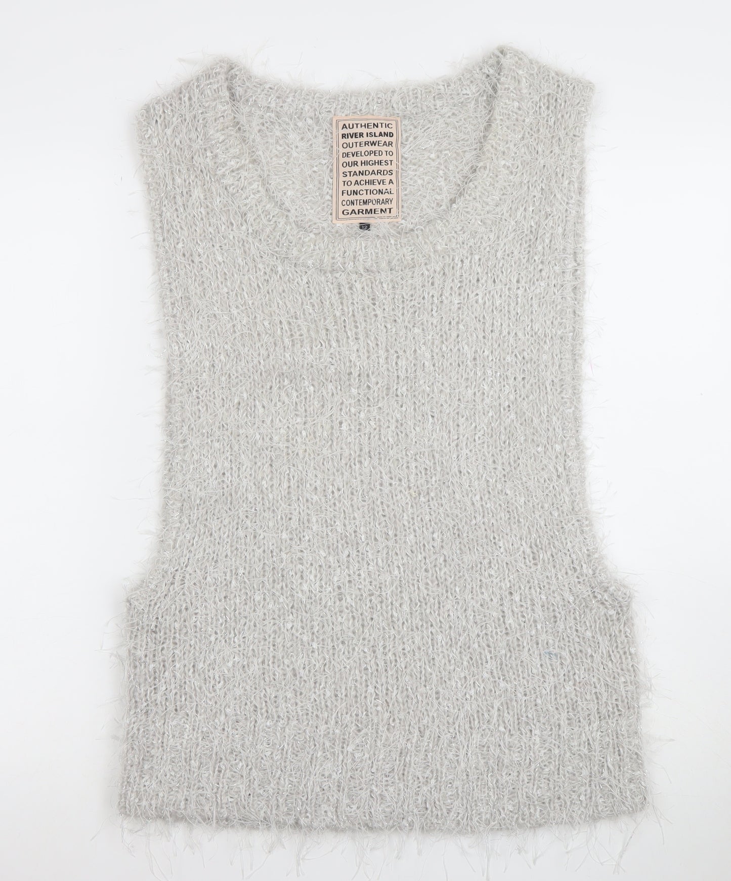 River Island Womens Grey Fluffy Knit Sleeveless Vest Size 12