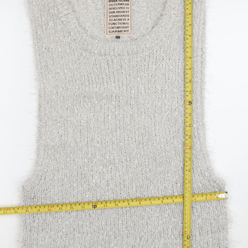 River Island Womens Grey Fluffy Knit Sleeveless Vest Size 12