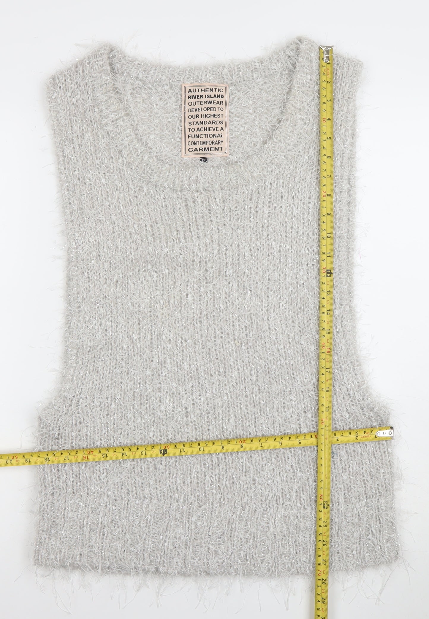 River Island Womens Grey Fluffy Knit Sleeveless Vest Size 12