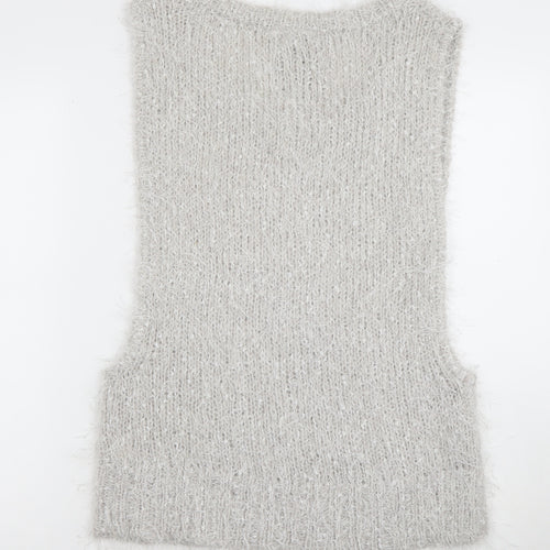 River Island Womens Grey Fluffy Knit Sleeveless Vest Size 12